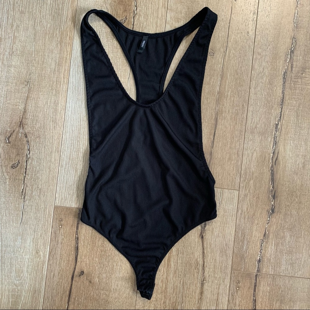 blanc Black Ribbed Thong Bodysuit